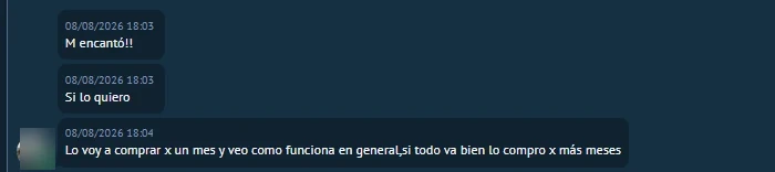 Mensaje de un cliente: «Me encantó!! Sí, lo quiero. Lo voy a comprar por un mes y, si todo va bien, lo compro por más meses»