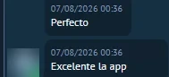 Mensaje de un cliente: «Perfecto. Excelente la app»